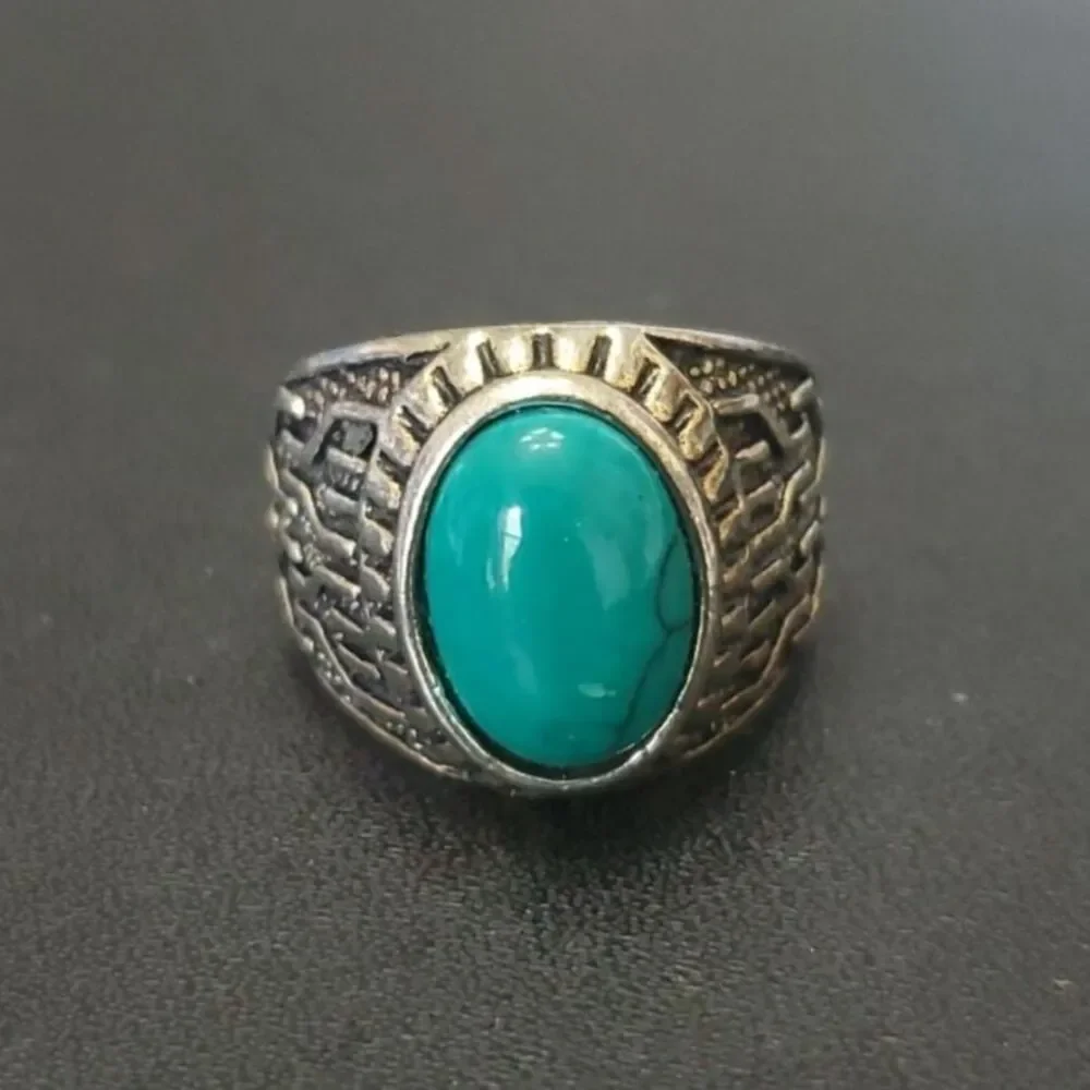 Silver tone ring with blue size 10.25